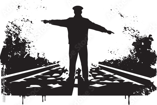 Stylized silhouette of a man directing traffic with a gritty abs