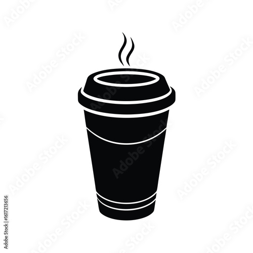 Coffee day vector art of black silhouette of a hot coffee cup with steam rising, isolated