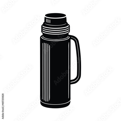 Coffee day vector art of black and illustration of a thermos flask with a handle isolated