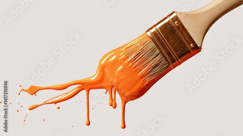 Orange paint dripping from paintbrush