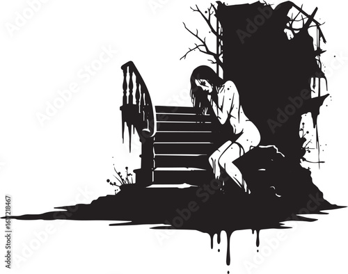 Monochrome despair: A stylized black and white depiction of soli
