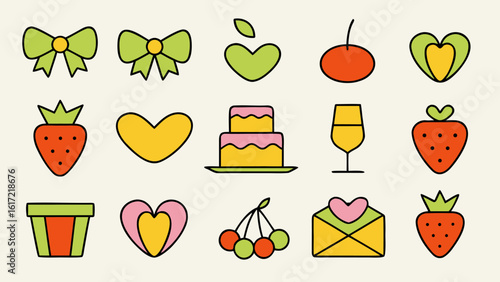 Charming hand drawn graphic elements perfect for a romantic valentine s day celebration featuring a delightful coquette aesthetic with playful accents and a festive color palette