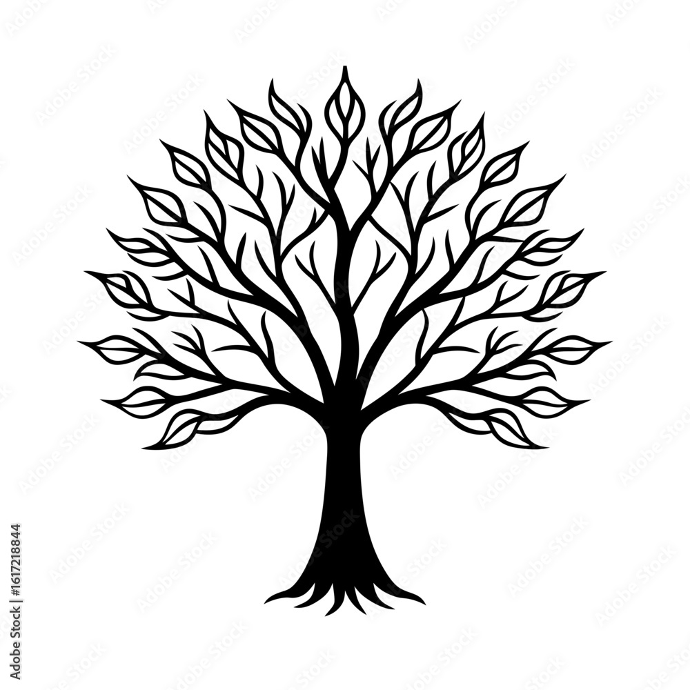 Obraz premium Minimalist Tree Silhouette Vector Black Nature Illustration for Eco Logo, Forest Design And Branding