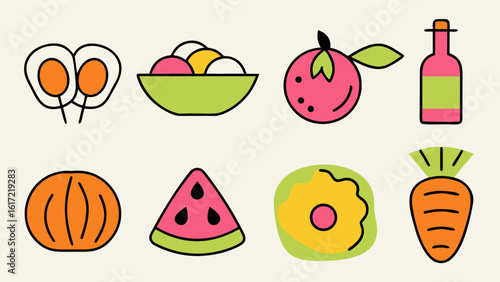 Artistic hand drawn collection of assorted mediterranean cuisine delicacies featuring a prominent oyster illustration with culinary elements