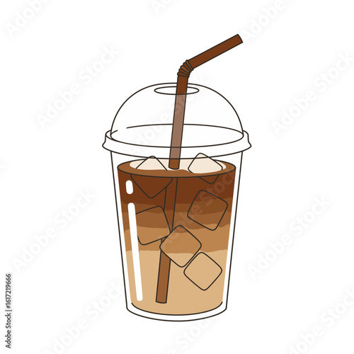 Iced Coffee in Plastic Cup Flat-style Vector illustration