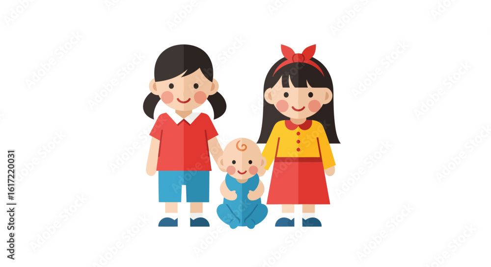Illustration of happy girl baby and sister in cartoon vector graphic Illustration of happy girl baby and sister in cartoon vector graphic
