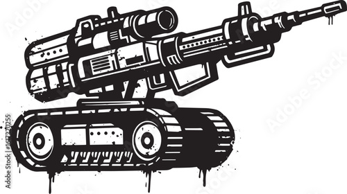 Futuristic artillery tank vector design with grunge texture for