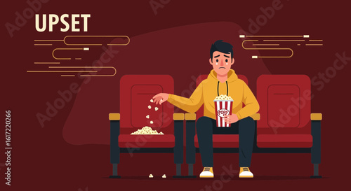 A Depressed Man Wasting Popcorn at the Movie Theatre: A Symbol of Loneliness and Disappointment