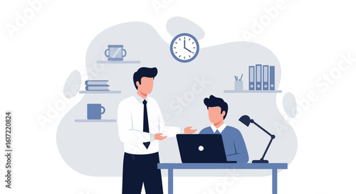Business meeting illustration showcasing teamwork and collaboration in office environment