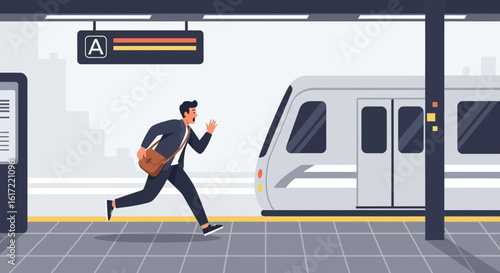 Businessman Missed The Train In Subway Station Because Late For The Meeting