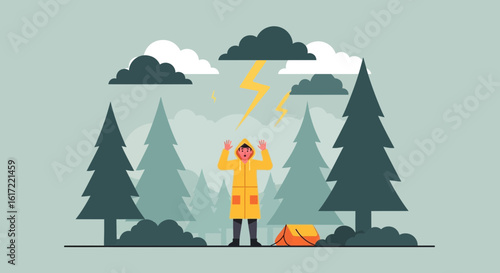 Camping Trip Interrupted By A Forest Storm With Lightning Strike Hazards