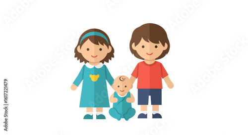 Stylized family graphic with kids siblings flat vector illustration