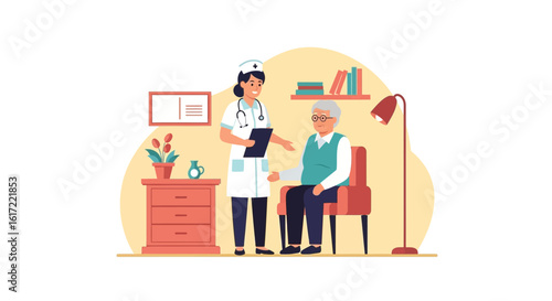 Caring Healthcare Professional Assisting Senior Patient In Comfortable Home Environment
