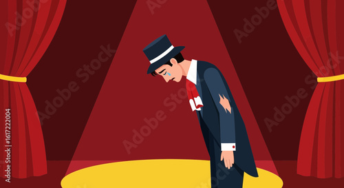 Cartoon Bowing Actor With Tears Wearing Torn Clothing After Poor Performance