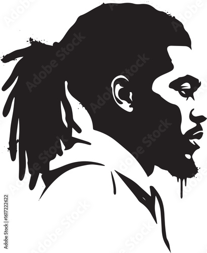 Urban portrait illustration of a man with dreadlocks against a w