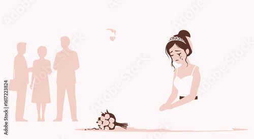 Despair Of Disappointment Bride Lost In Wedding Isolated Flat Vector Illustration