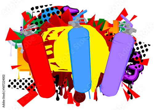 Fire Extinguisher graffiti. Abstract modern street art decoration performed in urban painting style.
