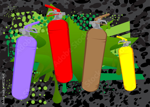 Fire Extinguisher graffiti. Abstract modern street art decoration performed in urban painting style.
