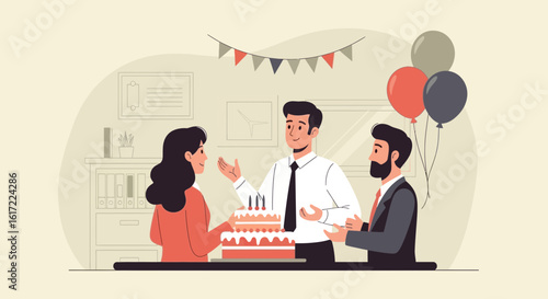 Celebrating Birthday with Coworkers in an Office Environment for Company Achievement