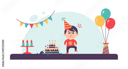 Angry Child Ready To Destroy His Birthday Cake Because He Didnt Get Presents