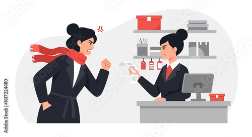 Angry Customer Complaining About A Receipt At The Store Or Reception