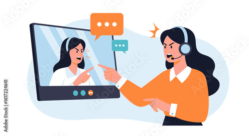 Frustrated Customer Arguing With A Virtual Customer Service Representative Online