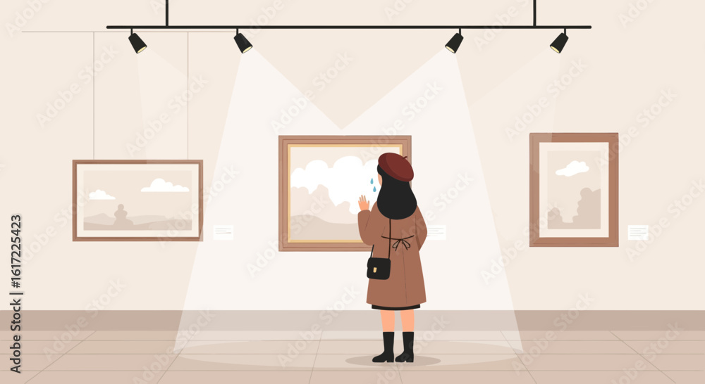 Fototapeta premium Emotional Connection With Art Exhibition In Gallery Illustration Concept