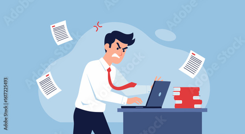 Frustrated Professional Overwhelmed With Workloads Missed Deadlines And Facing Technical Problems