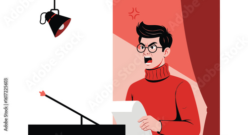 Frustrated Presenter Giving A Presentation With Anger Speech On Stage