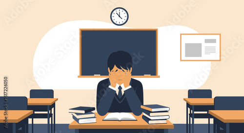 Frustrated Student Struggles In Classroom With Overwhelming Academic Pressure