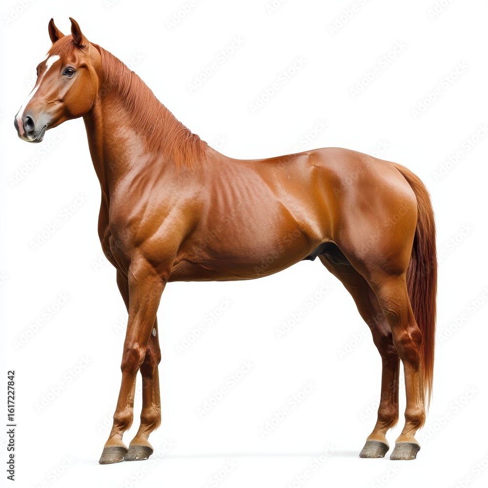 Naklejka premium Chestnut horse standing proudly isolated on white background