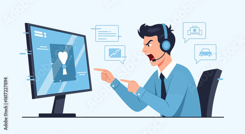 Furious Operator Demanding Improved Digital Interface For Dissatisfied Customers