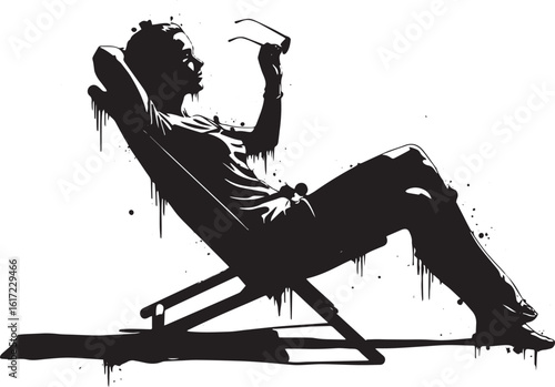 Silhouette of reclining woman holding sunglasses with an artisti