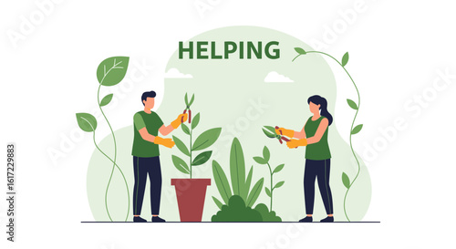 Community Gardeners Caring for Plants, Cultivating Nature Together in Harmony