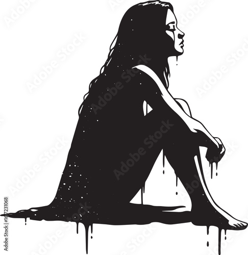 Abstract monochrome depiction of a woman in contemplation with c