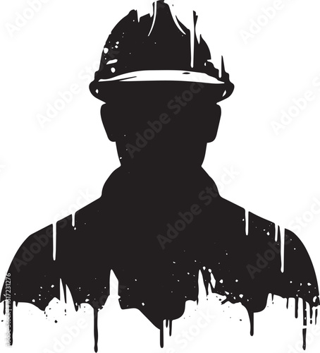 Silhouette of construction worker wearing hardhat in artistic dr