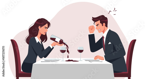 Couple's Intense Confrontation At Restaurant with Wine Spilling Drama