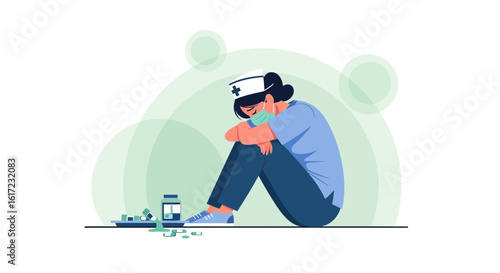 Exhausted healthcare worker illustration showcasing the mental health struggles during a pandemic situation
