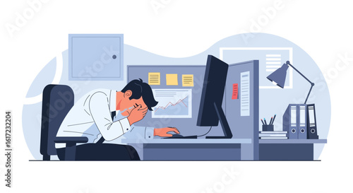 Exhausted Office Worker Suffering From Stress At Work Feels Burnout