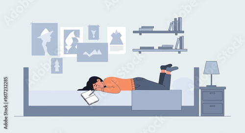 Exhausted Student Taking a Nap Next To Notebook in Her Room After Studying
