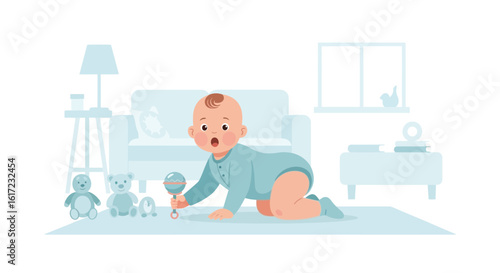 Exploring Early Days Charming Baby Discovers World Crawling Toy Joy