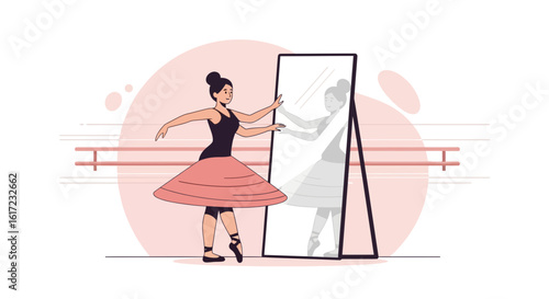 Graceful Ballerina Practicing in Front of the Mirror for Performance Perfection