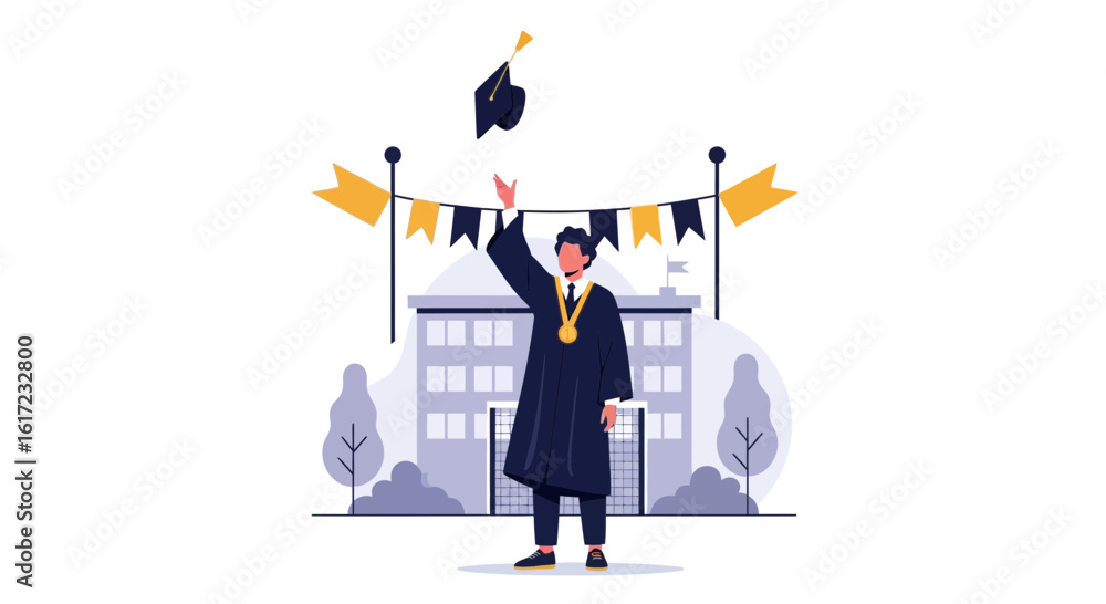 Fototapeta premium Graduate Throws Cap Celebrating Academic Achievement And Future Success