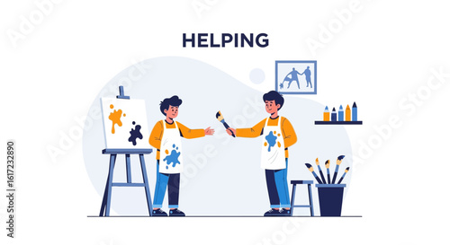 Creative Collaboration Two Young Artists Painting Together Sharing Artistic Ideas