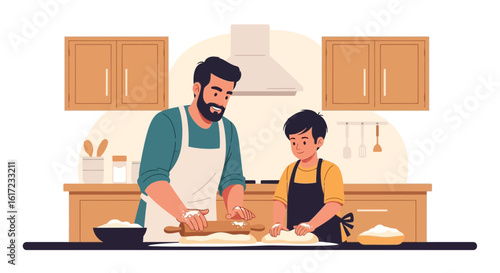 Father And Son Baking Together At Home Creating Shared Family Memories