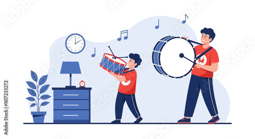 Father And Son Playing Drums Together Musical Family Bonding Time