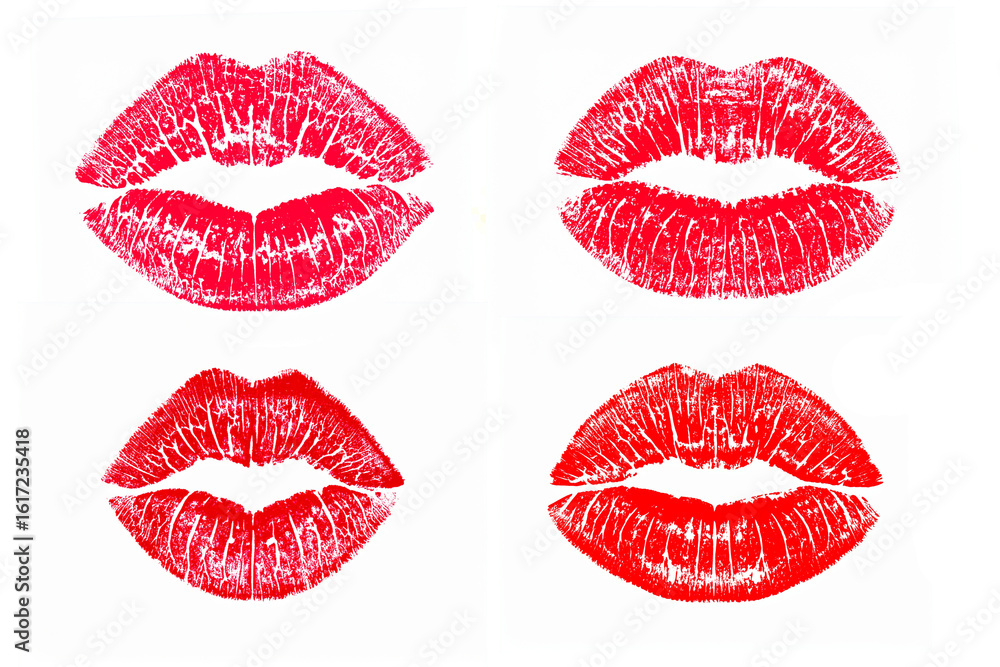 Obraz premium set of lipstick kiss imprint on white background.