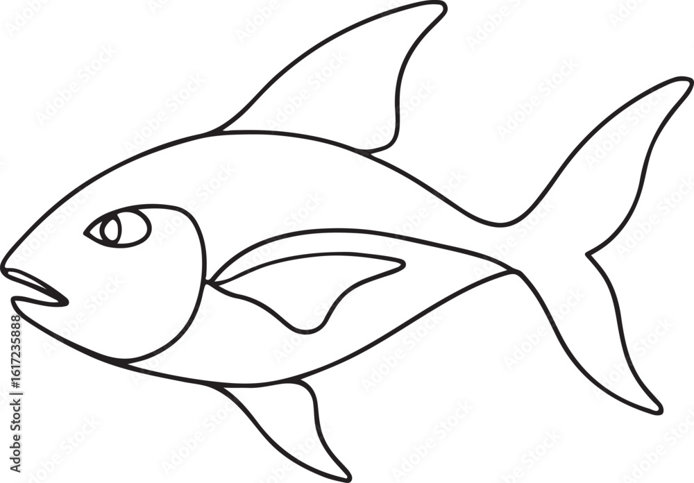 Obraz premium Cute Cartoon Fish Flying Among Clouds, Perfect for Coloring Books