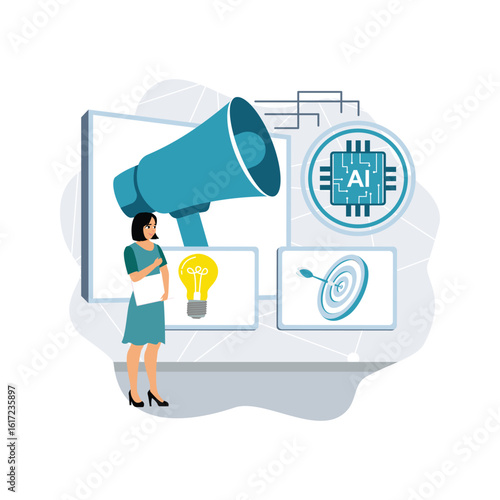 AI-generated PR content. Artificial intelligence in marketing or business planning.