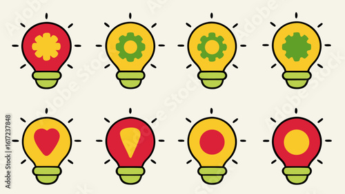 Collection of glowing light bulb symbols representing innovation bright ideas and creative solutions for business and technology concepts